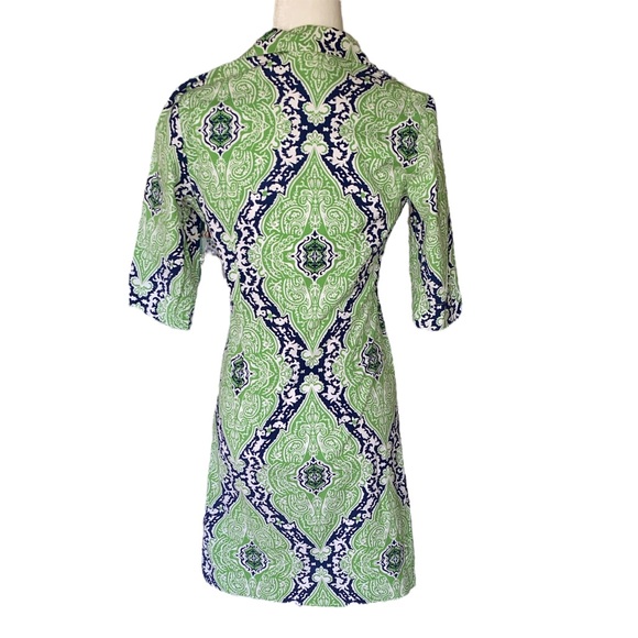 J. McLaughlin Harbor Green Blue Marrakesh Paisley Collared Tunic Shirt Dress - 2 - Picture 5 of 11